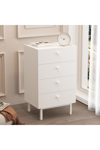 Robinhome Rhode Şifonyer 4 Çekmeceli Ahşap Ayaklı Beyaz