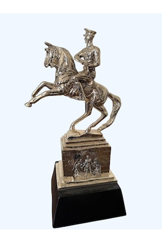 Atın Üstünde Atatürk Büstü Heykel Biblo 43 Cm Gümüş Renk