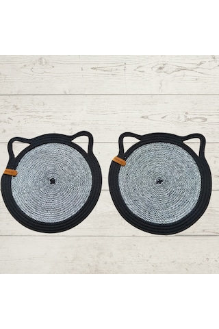 Kırçıllı Siyah-beyaz Yuvarlak Kedi Evcil Hayvan Mama Paspası