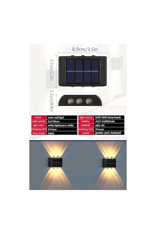 2 Adet - Modern 6 Ledli Solar Çift Taraflı Aplik Güneş Enerjili Duvar Aydınlatma Lambası Gün Işığı Diğer