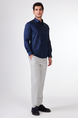 Dufy Lacivert Erkek Slim Fit Düz Düğmeli Yaka Uzun Kol Gömlek - 101514 Lacivert