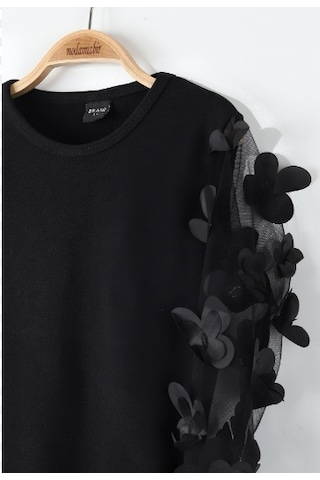 Uğur Böceği Çocuk Kolu Çiçek Motifli Tüllü Full Likralı Elbise 10-16 Yaş 001