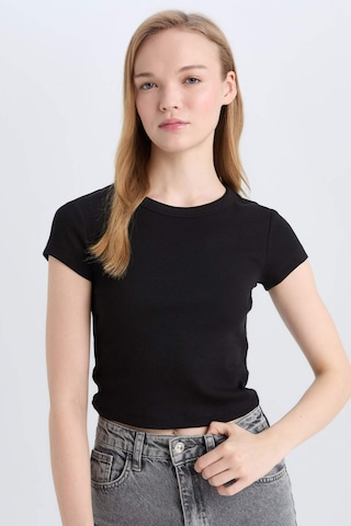 DeFacto Coool Fitted Basic Düz Fitilli Kaşkorse Kısa Kollu Siyah Tişört E0287AX25SMBK81