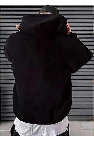 Blackjack Giyim Jus Baskılı Oversize Erkek Cepli Sweatshirt Siyah