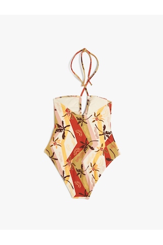 Koton Çiçekli Halter Yaka Mayokini Astarlı Çıkarılabilir Pedli Kahverengi Desenli 4sak20130mm Kahverengi