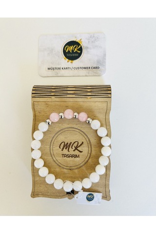 Mk Tasarım Gerçek Aytaşı Pembe Kuvars Taşı Bileklik Mk.37.004 Çok Renkli