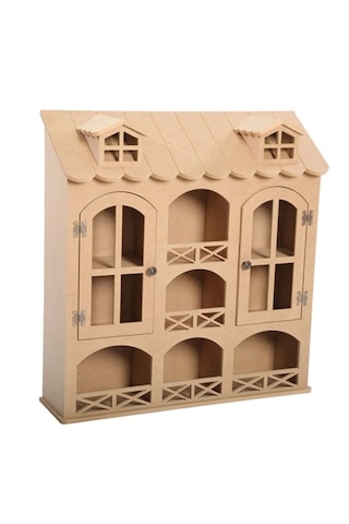 Ahşap Boyanabilir Mdf Dekoratif 2 Kapaklı Ve 3 Raflı Duvar Rafı -