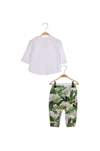 Kız Bebek Çiçek Baskılı Uzun Kollu T-shirt Ve Yaprak Baskılı Tek Alt Takım Yesil