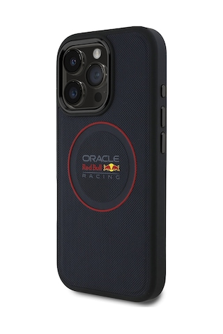Apple Uyumlu iPhone 16 Pro Max Kılıf Redbull Lisanslı Magsafe Kırmızı Halka Ve Logolu Deri Kapak Lacivert