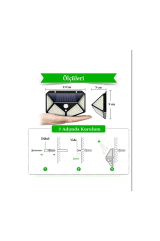 Gaman Solar Led Bahçe Lambası, 100 Led Hareket Sensörlü 13x9x5 Cm, 3 Modlu Güneş Enerjili Solar Lamba, Dış Mekan Aydınlatma, Duvar Montajlı Sku: Smgstk7929515f77