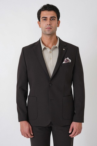 Slim Fit Torba Cep Esnek Pamuklu Kahverengi Ceket C 754