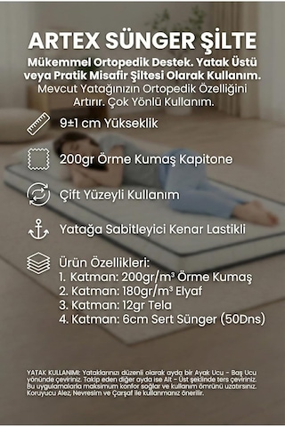 Artex Sünger Şilte 150x200 Yer Yatağı 9 +-1cm Cm Ped Yatak Şiltesi Pedi Topper Mattress Genel