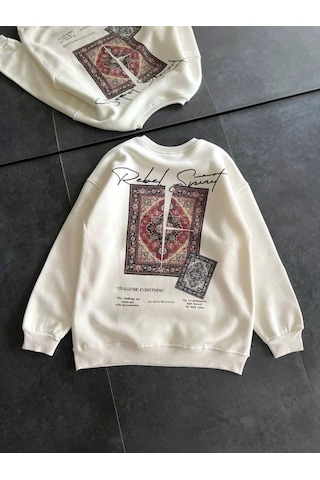 Veraura Lifestyle Bisiklet Yaka Baskılı Sweatshirt - Beyaz
