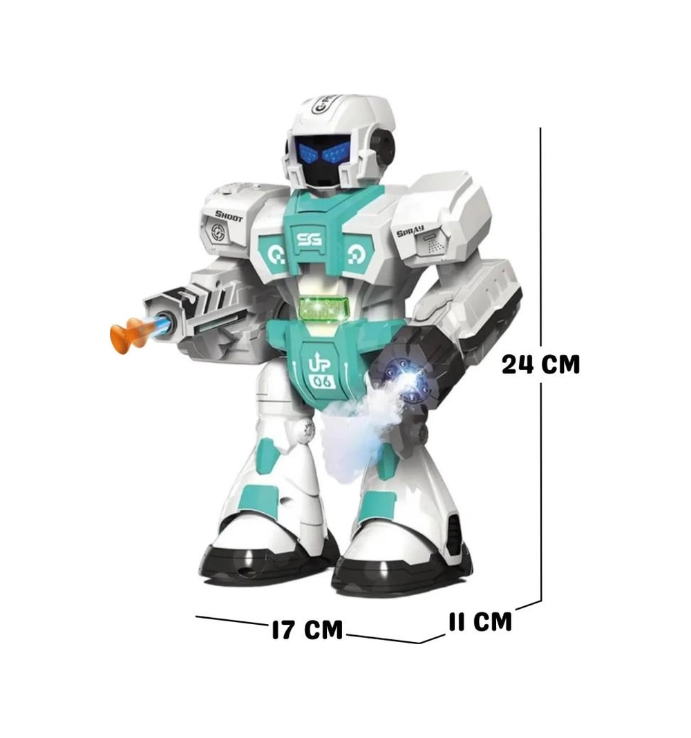 Pilli Işıklı Sesli Full Fonksiyon Duman Ve Su Balonu Atan Kumandalı Robot Oyuncak Çok Renkli
