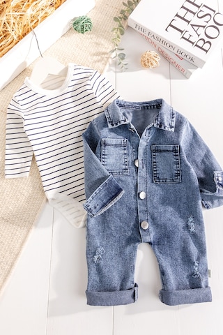 Denim 2'li Erkek Bebek Kot Tulum mavi