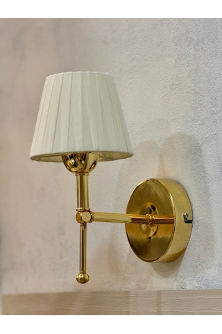 Osmanlı Ipeği Metal Duvar Aydınlatması Kablosuz Pilli Ledli Parlak Gold Aplik Krem