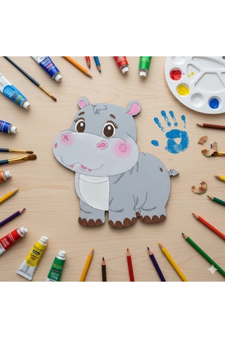 Boyanabilir Ahşap Su Aygırı Figürü 16x15 Cm 10 Adet