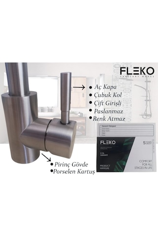 Fleko Inox Mutfak Eviye Bataryası Mutfak Musluğu Tek Gövde Pirin