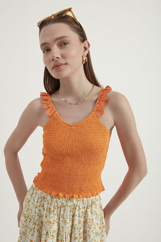Hiccup V Yaka Fermuarlı Crop Top Turuncu