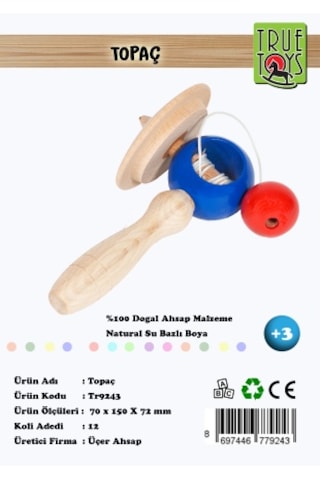 Ahşap Saplı Renkli Topaç (ipli Çekmeli)