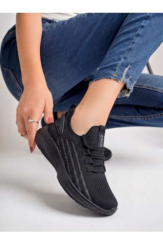 Siyah Unisex Yürüyüş Hafif Triko Ayakkabı-015 Siyah