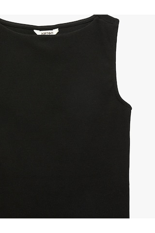 Koton Pamuklu Slim Fit Kolsuz Kayık Yaka Bluz Siyah 6sak10029ek Siyah