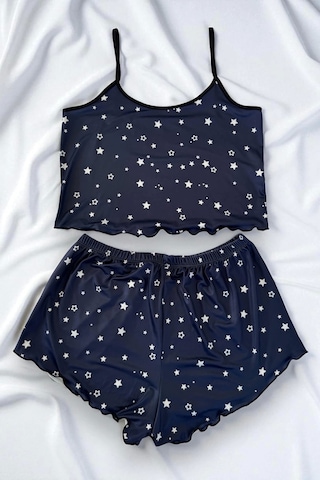 Yıldız Desenli Lacivert Şortlu Pijama Takımı Lacivert