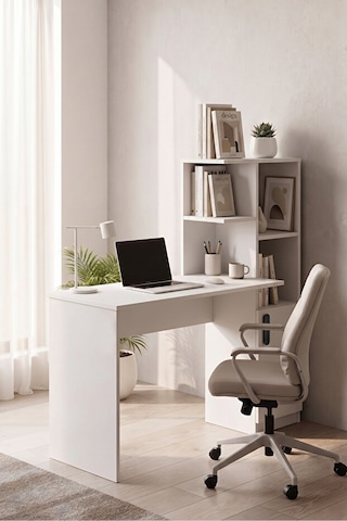 Ders Çalışma Masası 90 Cm Kitaplıklı Çalışma Masası Öğrenci Masası Ofis Çalışma Masası Beyaz