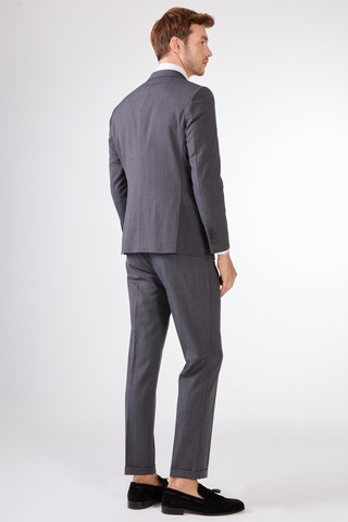Dufy Gri Düz Erkek Takım Elbise - Slim Fit Gri