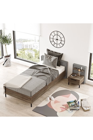 Robin Home Dream Genç Odası Takımı 2'Li Set Karyola Komodin Kahve Kahverengi