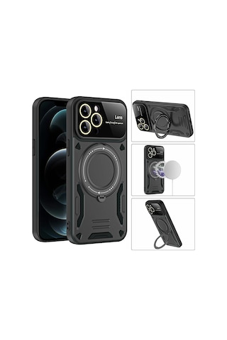 Apple iPhone 16 Pro Uyumlu Siyah Joy Entegre Standlı Kamera Ve Ekran K
