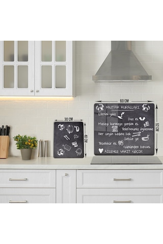Decorita 2'Li Set Karatahta Görünü Mlü Cam Ocak Arkası + Cam Kesme Tablası Çok Renkli