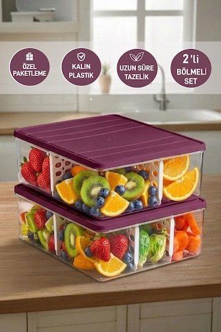 Selka Home 2 Adet 4 Lt. Nora Bölmeli Organizer  Buzdolabı Buzluk Düzenleyici Saklama Kabı