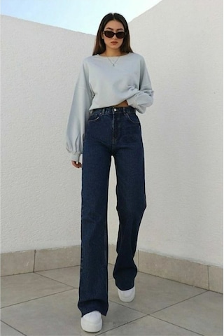 Camelia Gold Ikon 90's Koyu Mavi Lacivert Likralı Süper Extra Yüksek Bel Palazzo Salaş Jean Pantolon Koyu Mavi