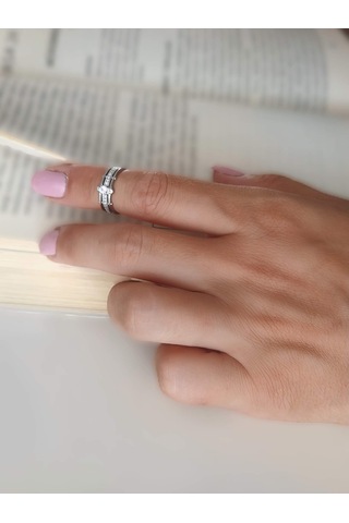 Baget Tektaş Sıralı Model Eklem Kıkırdak Kemik Ayarlanabilir Gümüş Renkli Yüzük Silver