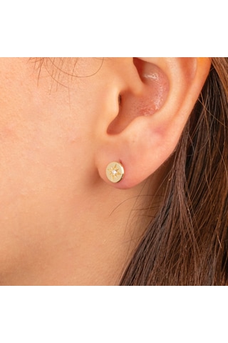 Altın Küpe - 14 Ayar Altın Kutup Yıldızı Taşlı Küpe Sarı