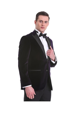 Hatemoğlu Mor Slim Fit Düz Sivri Yaka Kadife Klasik Smokin Damatlık 331221 Mor