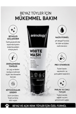 Animology White Wash Beyaz Tüylü Köpekler İçin Beyazlık Verici Köpek Şampuanı 250 Ml