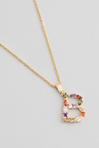 So Chic Mini B Harfi Günışığı Renkli 18 Ayar Sarı Altın Kaplama 45 CM Gümüş Kolye