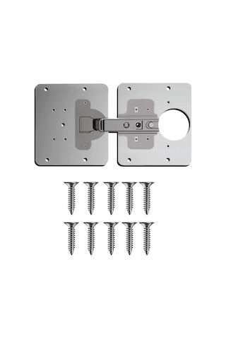 Leezsing Paslanmaz Çelik Menteşe Tamir Tabanı Seti - 2 Adet 10x9cm Plaka + 1 Bağlayıcı + 10 Vida - 95-110 Derece Açılım Açıısı