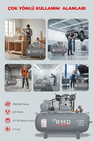 R.m.d Kompresör Hava Kompresörü Pistonlu 300 Lt 2 Kafa 8 Bar 5.5 Hp I Paı290b