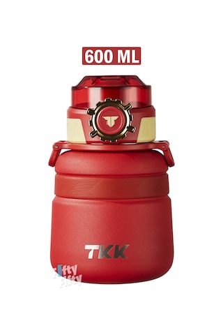 Tkk 600 Ml Çelik Su Matarası Çift Kullanım Pipetli/rahat İçim 12 Saat Sıcak/24 Saat Soğuk Termos -2029-600ml Kırmızı