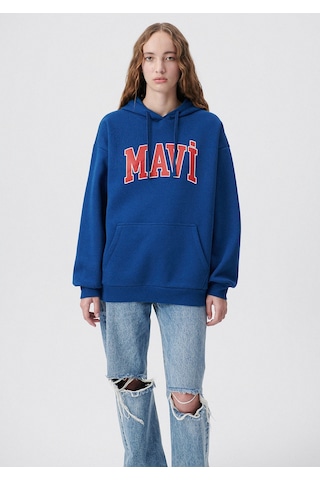 Mavi 1600361-82625 Mavi Logo Baskılı Kapüşonlu Sweatshirt - Lacivert