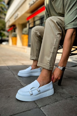 Roof Atelier Erkek Beyaz Kemer Tokalı Loafer Ayakkabı - 417 - Cbt Mancini Beyaz