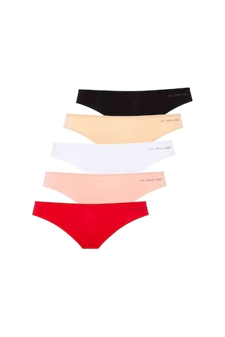 U.S. Polo Assn.Kadın Siyah - Beyaz - Ten - Somon - Kırmızı 5 Li Brazilian Slip 67007 Ten Rengi