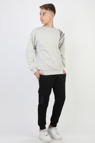 Mevsimlik Respect Baskılı 2 İplik %100 Pamuk 2 İplik Uzun Kollu Erkek Çocuk Sweatshirt-90933 Gri