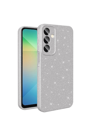 Galaxy A16 Uyumlu Kılıf Kamera Korumalı Simli Lüks Sys Koton Kapak - Gümüş Gümüş