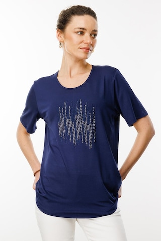 Desen Kadın Sıfır Yaka Taş Baskılı Penye T-shirt Lacivert