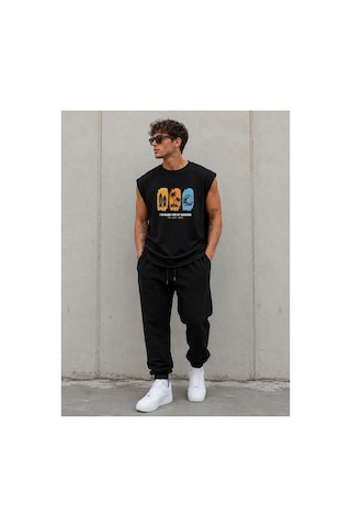 Herkesemoda Read For Detaylı Sıfır Kol Bisiklet Yaka T-shirt Siyah