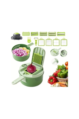 Honeybeeshop Manuel Mutfak Sebze Meyve Dilmece 14in1 Büyük Parçalar Keskici Güçlü Tasarım Kilitli Hıyar Soğan Havuç Domates Ev Profesyonel Şefler İçin 1 Parça